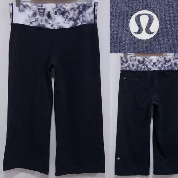 lululemon athletica Pants - Lululemon Black Roses Print Crop Leggings 6 Small Woman's Pants Capri Flower